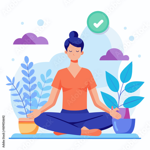Serene yoga and mindfulness practice vector art