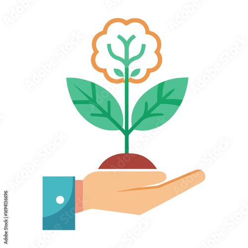 Illustration of a hand nurturing a growing plant symbolizing new life and care