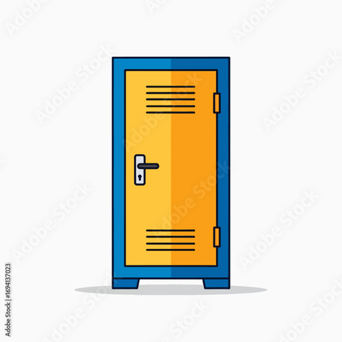 Single Blue and Yellow Metal Gym Locker with Vent Door and Handle