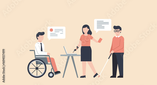 Diverse Employees with Disabilities – Flat Design Vector Icon