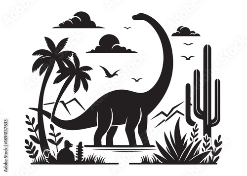 brachiosaurus logo silhouette vector, brontosaurus silhouette vector logo illustration, silhouette of a brachiosaurus dinosaur, animal wildlife brontosaurus logo silhouettes vector on white background