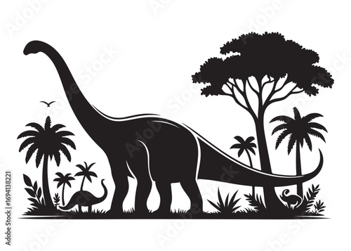 brachiosaurus logo silhouette vector, brontosaurus silhouette vector logo illustration, silhouette of a brachiosaurus dinosaur, animal wildlife brontosaurus logo silhouettes vector on white background