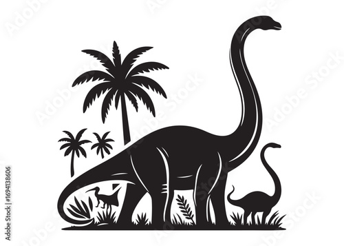 brachiosaurus logo silhouette vector, brontosaurus silhouette vector logo illustration, silhouette of a brachiosaurus dinosaur, animal wildlife brontosaurus logo silhouettes vector on white background