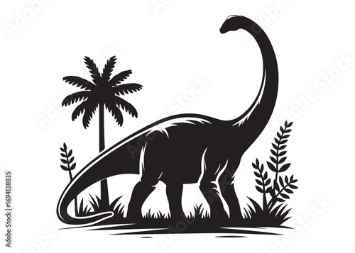 brachiosaurus logo silhouette vector, brontosaurus silhouette vector logo illustration, silhouette of a brachiosaurus dinosaur, animal wildlife brontosaurus logo silhouettes vector on white background