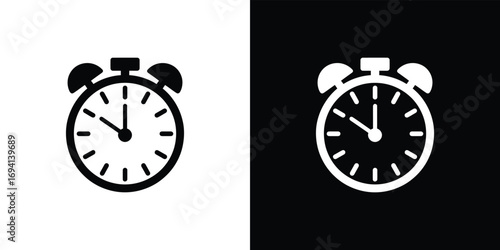 Alarm Clock Icon Isolated on Split Black and White Background Design