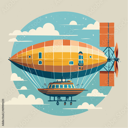 Retro Airship Floating Above Clouds