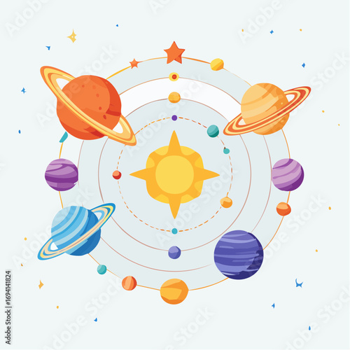 Colorful Planets Orbiting Sun Illustration
