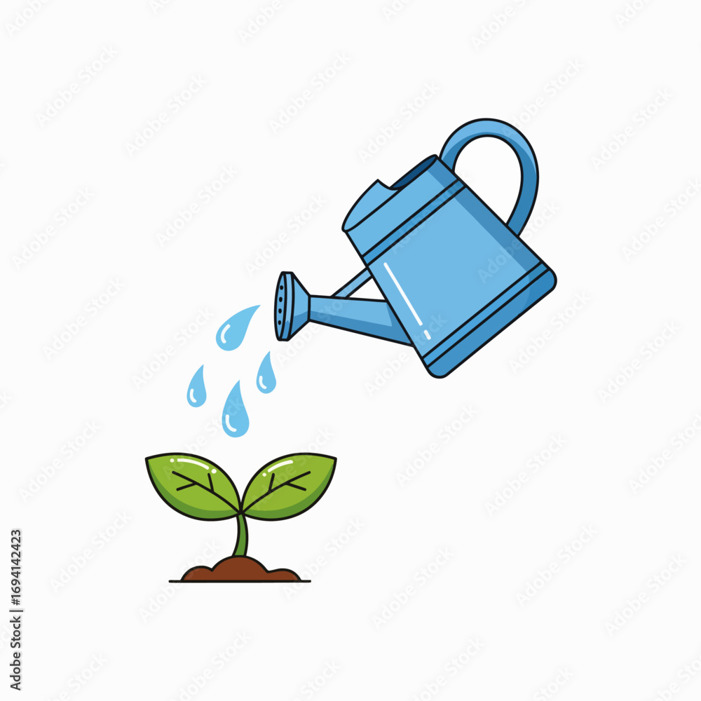 Obraz premium Nurturing a Young Plant with Water from a Watering Can