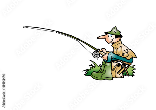 Happy angler at the lake shore