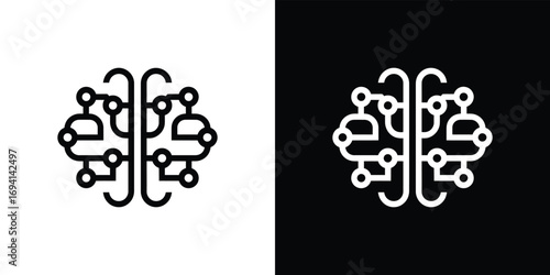 Circuit Brain Outline On White and Black Backgrounds Artificial Intelligence Concept