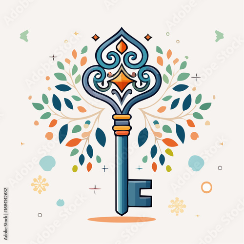 Ornate Key Surrounded By Branches And Birds