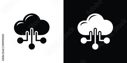 Cloud Computing Icon with Nodes and Connections on Transparent Background
