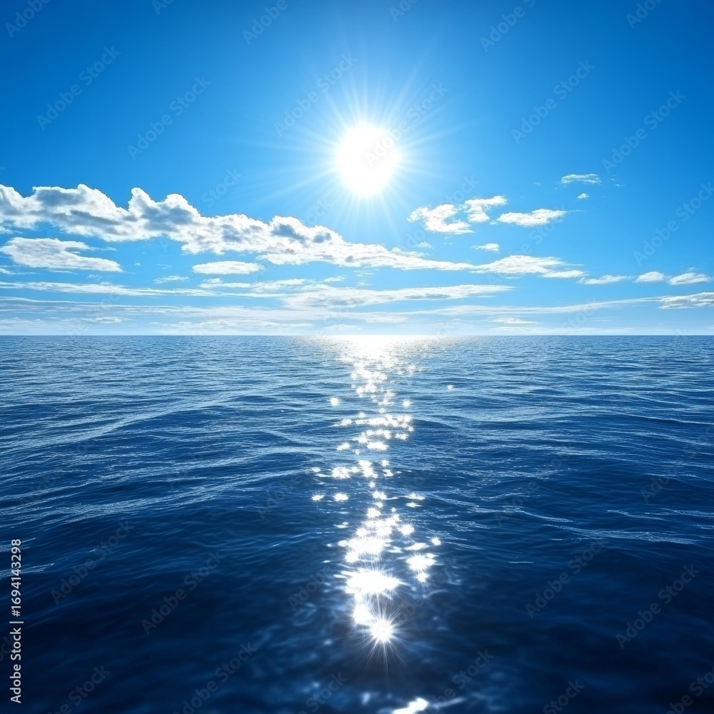 Fototapeta premium Serene Azure Expanse A Tranquil Seascape with Gentle Waves and a Bright Blue Sky Above