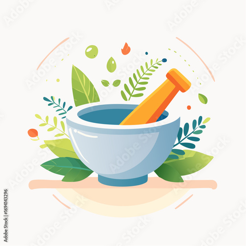 Herbal Mortar And Pestle Illustration