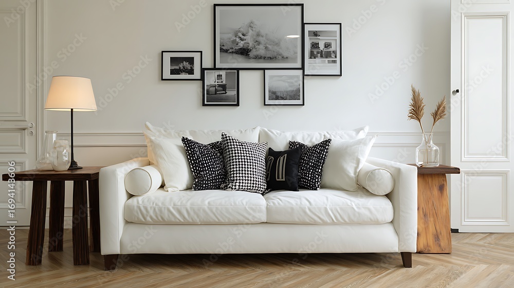 Obraz premium white sofa with feather decoration
