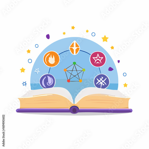 Open Book With Elemental Symbols