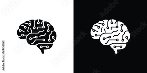 Digital Brain Outline with Circuit Board Pattern Isolated on White and Black Backdrop