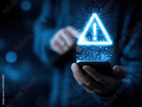 System hacked warning alert, Man using smartphone with cyber attack network, virus, spyware, scam or Malicious software. Cyber security and cybercrime. Compromised information internet