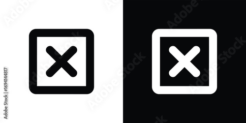 Isolated Black and White Square Icon with Cross Mark on Contrasting Background