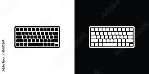 Keyboard Icon Silhouette on Split Black and White Background, Minimalist Style