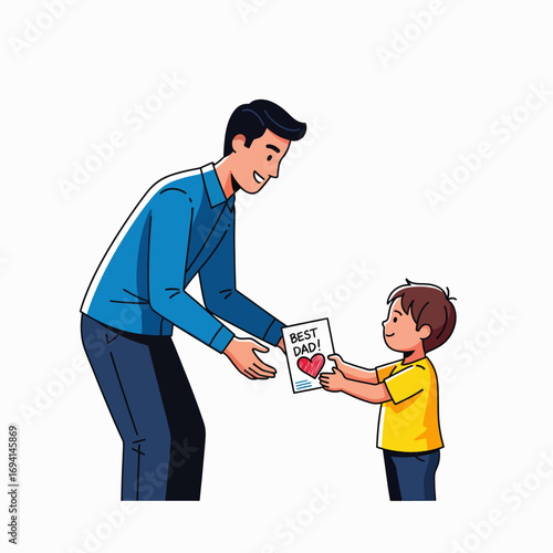 Son Presents Handmade Card to His Happy Father