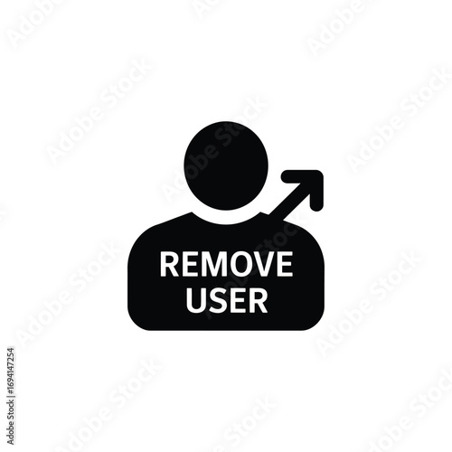 Solid Black Remove User Icon with Arrow on Transparent Background Isolated