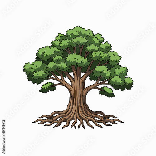 Mighty Ancient Oak Tree with Strong Roots Symbolizing Resilience and Growth