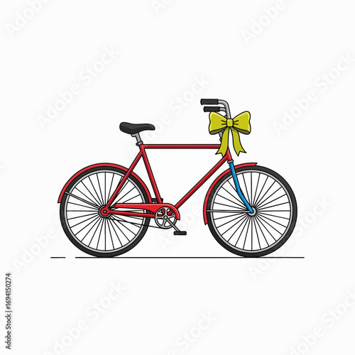 Red Bicycle Decorated with a Yellow Bow on the Handlebars for a Special Occasion