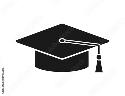 Graduation Cap Icon – Minimalist Black Silhouette of Academic Achievement and Ceremony