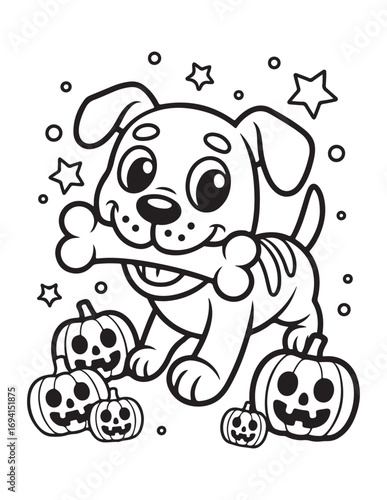 Cute Halloween Coloring Book Pages For Kids,  Vectors Illustration, Line Art, Black & White Designs, Bold-Easy, A4 Size 8.5x11" Inches, 