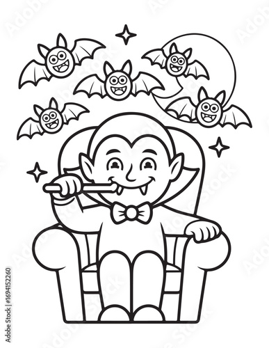 Cute Halloween Coloring Book Pages For Kids,  Vectors Illustration, Line Art, Black & White Designs, Bold-Easy, A4 Size 8.5x11" Inches, 