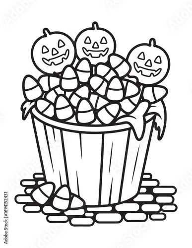 Cute Halloween Coloring Book Pages For Kids,  Vectors Illustration, Line Art, Black & White Designs, Bold-Easy, A4 Size 8.5x11" Inches, 