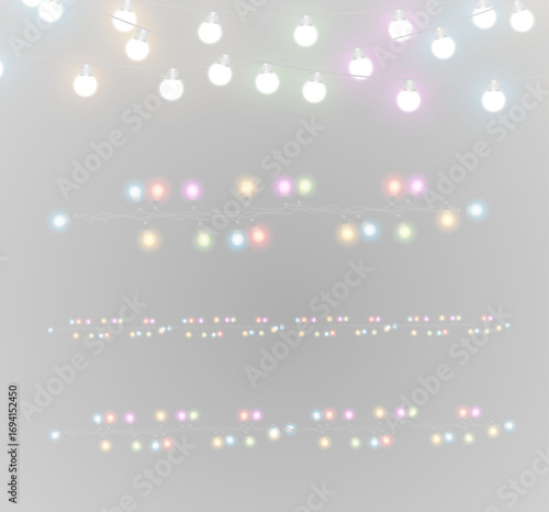 Light christmas garland string xmas holiday festive winter background with illumination glow, bright lamps and seasonal celebration png.