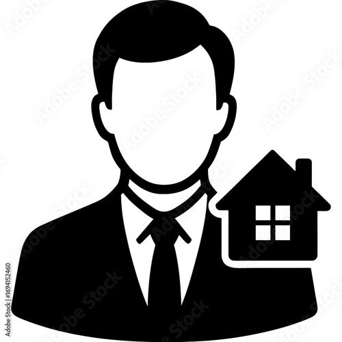 Minimalistic black silhouette of real estate agent
