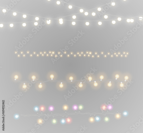 Light christmas garland string xmas holiday festive winter luminous glow creating bright background with merry lamps and star png.