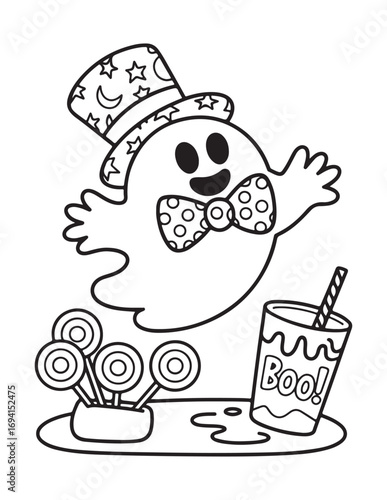 Cute Halloween Coloring Book Pages For Kids,  Vectors Illustration, Line Art, Black & White Designs, Bold-Easy, A4 Size 8.5x11" Inches, 