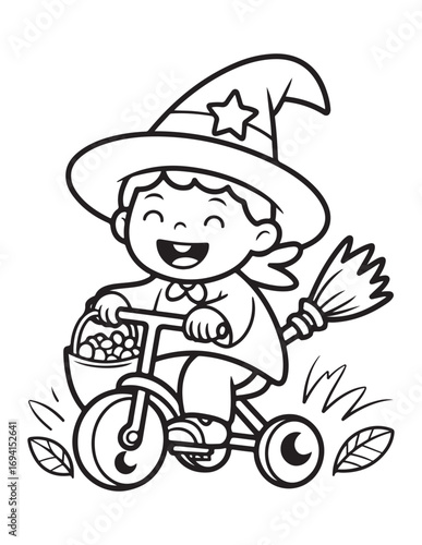 Cute Halloween Coloring Book Pages For Kids,  Vectors Illustration, Line Art, Black & White Designs, Bold-Easy, A4 Size 8.5x11" Inches, 