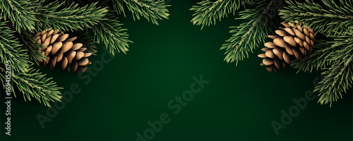Christmas and New Year background with fir trees and cones.