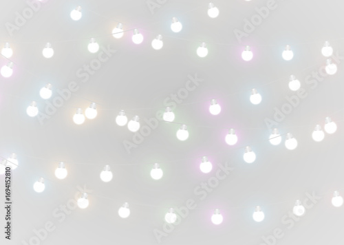 Bright glowing christmas garland with festive lamps, merry star decoration and seasonal holiday background illumination png.