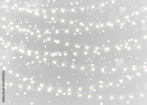 Festive winter background with christmas string lights, glowing bulbs and merry holiday illumination design png.