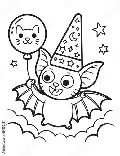 Cute Halloween Coloring Book Pages For Kids,  Vectors Illustration, Line Art, Black & White Designs, Bold-Easy, A4 Size 8.5x11" Inches, 