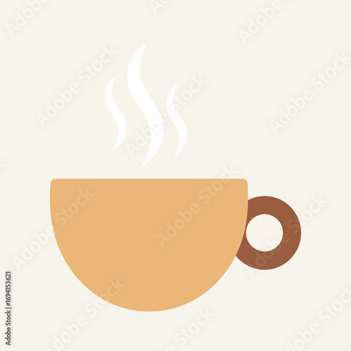 Steaming Coffee Cup, Morning Routine, Cozy Kitchen, Illustration, Minimalist Style, Warm Atmosphere, Comforting Concept