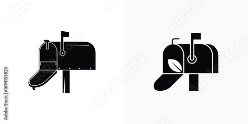 Two Black Mailboxes Icon with Leaf Decoration on a Transparent Background