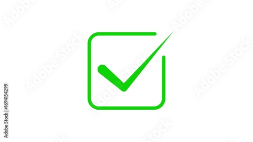 Green color simple tick mark animation with white background 4k animated