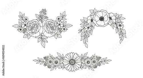 Floral Illustrations, Decorative Designs, Artistic Elements, Botanical Theme, Hand-Drawn Artwork, Nature Inspired