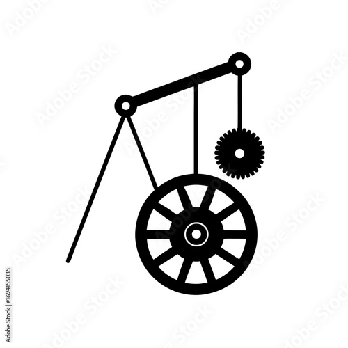 Silhouette of a wheel and gear mechanism on transparent background