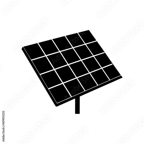Illustration of a black solar panel icon on transparent background silhouette
