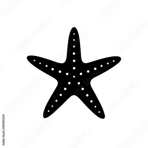 Black starfish with white dots illustration on transparent background silhouette