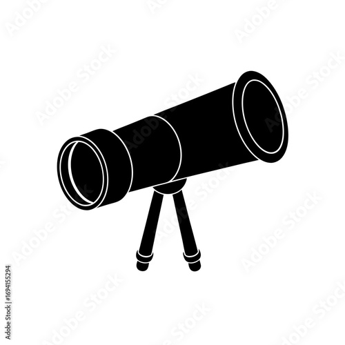 Illustration of a black telescope on stand on transparent background silhouette