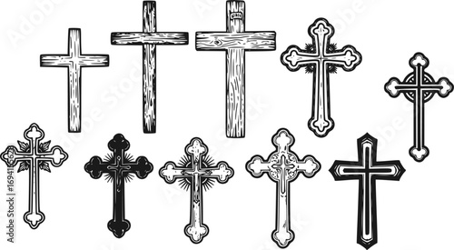 Set of religious cross bundle with Jesus cross, Catholic cross, silhouette cross and faith cross Christian clipart design